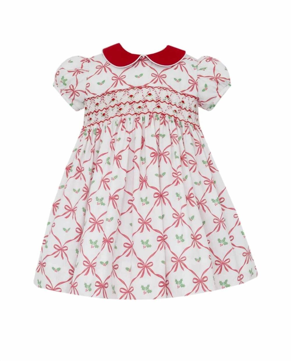 NEW ANAVINI girl's alison holiday bow print dress in white/red